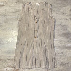 SOLD Vintage Made in Canada 100% Linen Longline Striped Button Down Vest